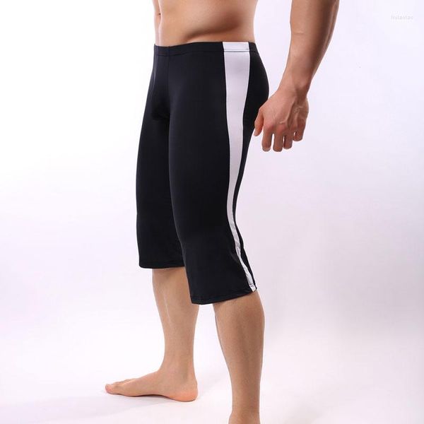 Roupa de dormir masculina Sexy Ice Silk U Convexo Pouch Pants Meia-calça Transparente Patchwork Leggings Para Cool Masculino Gay Wear F13