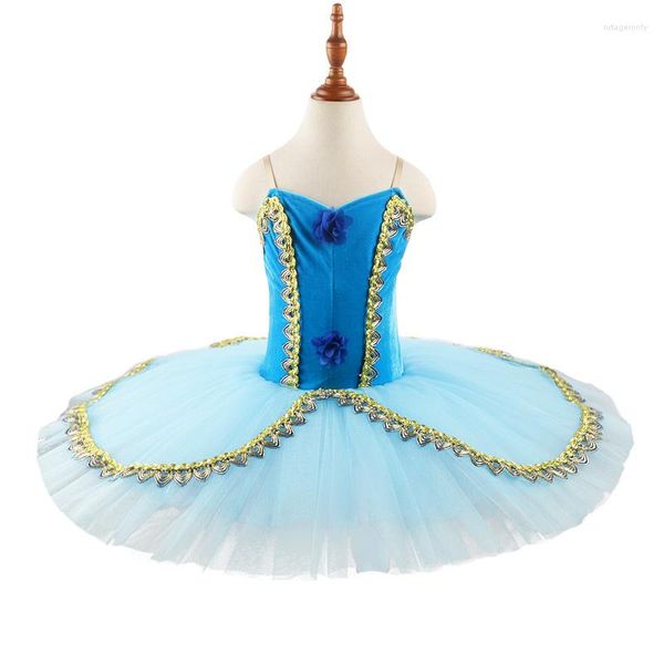 Bühnenkleidung High-End Pre-Professionelle Sondergröße Farbe Performance Tanz Kinder Mädchen 7 Schichten Blau Schönes Ballett-Tutu