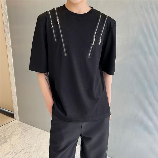 T-shirt da uomo T-shirt da uomo con cerniera moda coreana T-shirt da uomo manica corta T-shirt oversize allentata Hip Hop Harajuku Streetwear T-shirt 2023