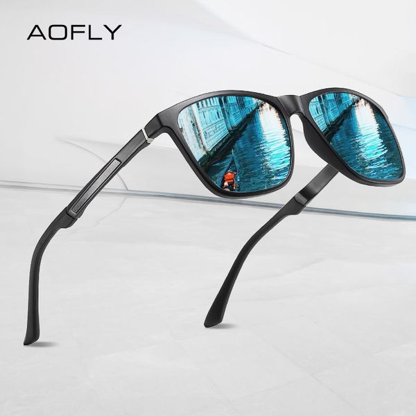 AOFLY BRAND Polarisierte Herren-Sonnenbrille, Aluminium-Magnesium-Tempel, blendfreie Spiegellinse, quadratische Sonnenbrille für Herren, UV400