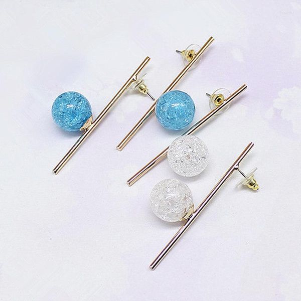 Orecchini a bottone Semplici perline acriliche bianche blu Bastone lungo in metallo per gioielli moda donna Regali per feste