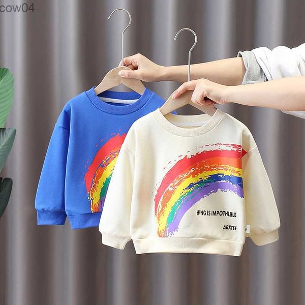 Jungen Kleidung Pullover Baby Jungen Frühling Herbst Langarm Casual Pullover Tops Graffiti Regenbogen Mode Baumwolle Tops Jungen Pullover L230625