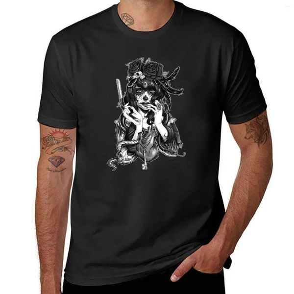 Regatas masculinas Dia De Los Muertos - Sugar Skull T-Shirt T-Shirt Man Engraçado Preto Bonito Roupas Simples Camisas Masculinas