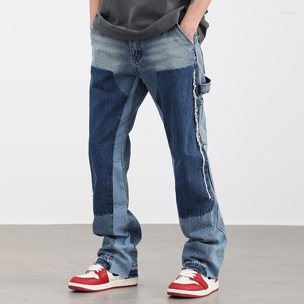 Мужские джинсы с высокой улицей контраст прямой труб
