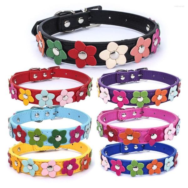 Coleiras para cães portáteis com flores para animais de estimação coleira de couro PU para gato corrente para pescoço para animal pequeno médio grande peluche chihuahua pug