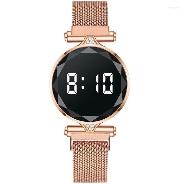 Armbanduhren Luxus Rose Gold Frauen Uhren Touch Digital LED Damen Kleid Armband Magnetische Mädchen Armbanduhr Montre Femme Relogio feminino