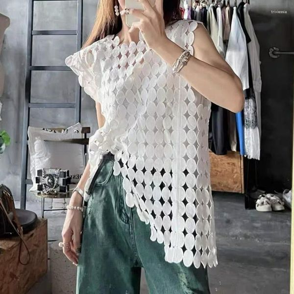 Serbatoi da donna Summer Fashion Hook Flower Vest Grunge Top Irregular Polka Dot Grid T-shirt stile pastorale Y2k Abbigliamento Scava fuori Camisetas