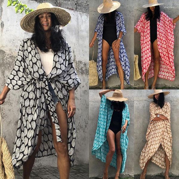 Damen-Bademode, Strand-Cover-Ups für Frauen, schwarzer Batik-Kimono, Badeanzug, Cape, Sommerkleid, 2023, Strandmode, Outfits, Bikini-Bluse