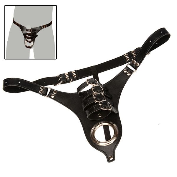 Dispositivos de Castidade Calcinha de Couro Masculina Correia de Sexo Lingerie Cinto de Castidade Tanga de Castidade Masculina T-back com Argola Peniana Penis Bondage Acessórios Exóticos 230710