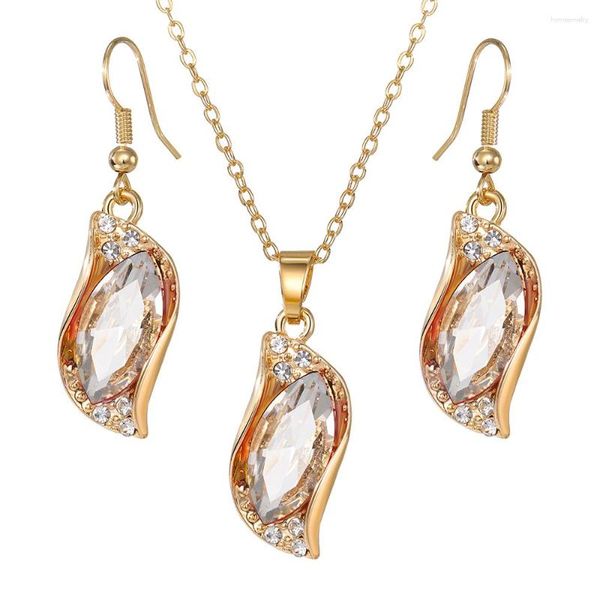 Anhänger Halsketten VKME Vintage Geometrische Zirkon Kristall Ohrringe Set Für Frauen Hochzeit Schmuck Geschenke Mode Accessoires