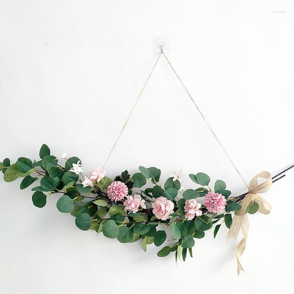 Flores decorativas imitação nórdica flor lintel porta arco eucalipto rosa hortênsia folha festival quarto casamento floral pendurado na parede