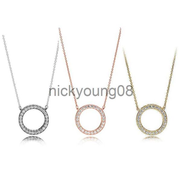 Colares com pingente nova qualidade colar de prata esterlina zd diamante redondo pingente de ouro rosa estilo pandora colar de cristal moda feminina jóias x0711 x0711