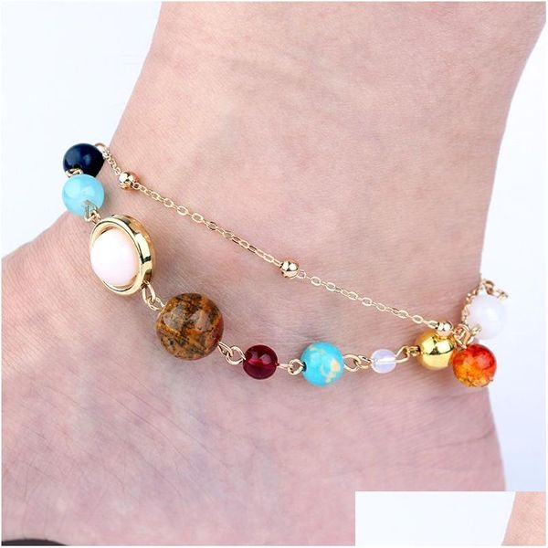 Tornozeleiras Universe Galaxy The Eight Planets In Solar System Guardian Star Natural Stone Beads For Women Jewlry Drop Delivery Jewelry Dh3Nz