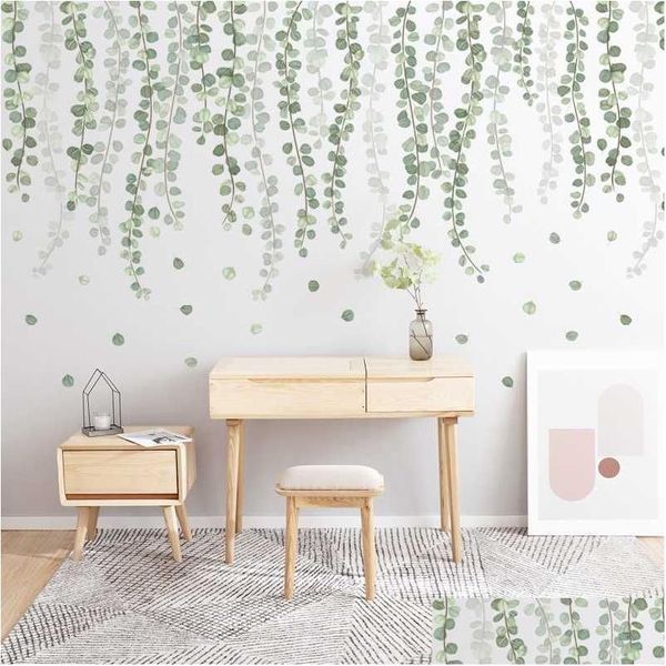 Andere Home Decor Groene Bladeren Tak Stickers Voor Woonkamer Decals Aquarel Planten Slaapkamer Waterdichte Poster R230630 Drop Delive Dhsat