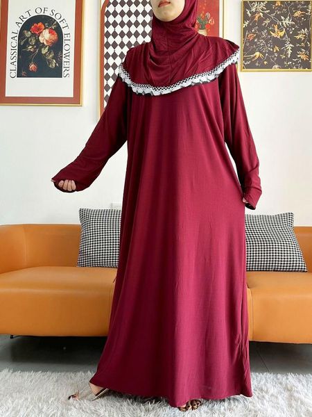 Roupas étnicas 2023 Abaya de Algodão Sólido Muçulmano Para Mulheres Ramadã Oração Vestuário Chapéu Conjunto Dubai Turquia Oriente Médio Femme Robe Floral Solto