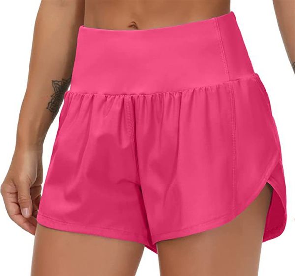 Shorts esportivos femininos para ioga, roupas esportivas de cintura alta, bolso com zíper respirável, calças curtas para meninas, corrida, elástico com forro interno