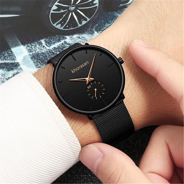 Armbanduhren Reloj Hombre 2023 Minimalistische Herrenmode Ultradünne Uhren Einfache Männer Business Schwarz Edelstahl Mesh Gürtel Quarzuhr