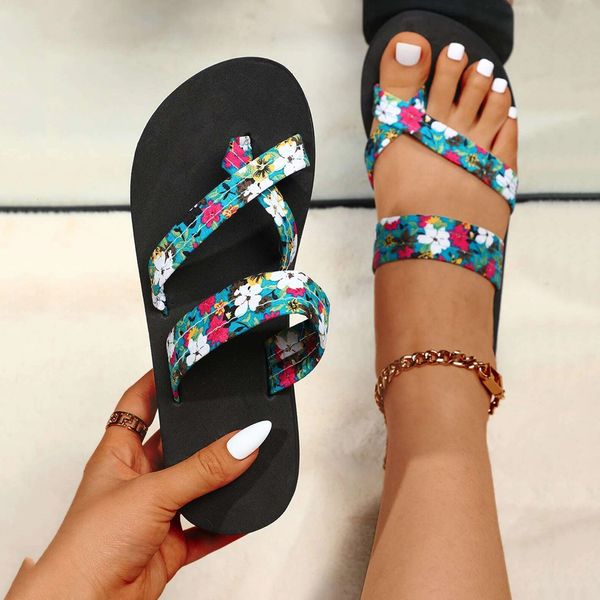 Chinelos femininos chinelos florais moda praia sandálias sem cadarço salto largo transparente 230711