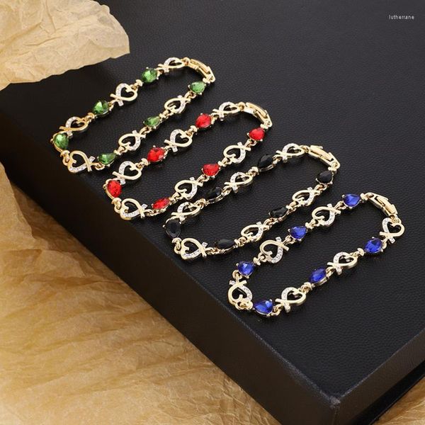 Charm Bracelets 4 Cores Beautiful Bracelet For Women Colorful Austrian Crystal Fashion Heart Chain Female Gifts Wholesale 2023