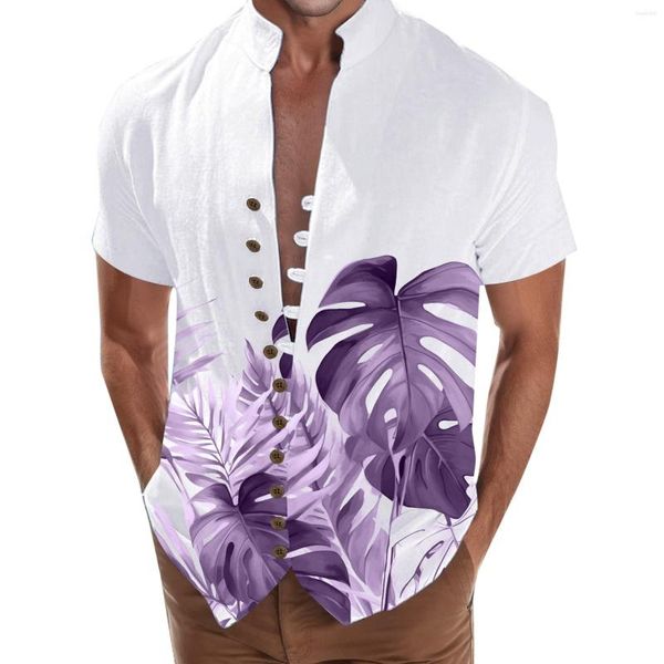 Camisetas masculinas gola alta camisa de manga comprida masculina impressão digital 3D bolso fivela lapela curta macacão de natal ajustado botão para baixo