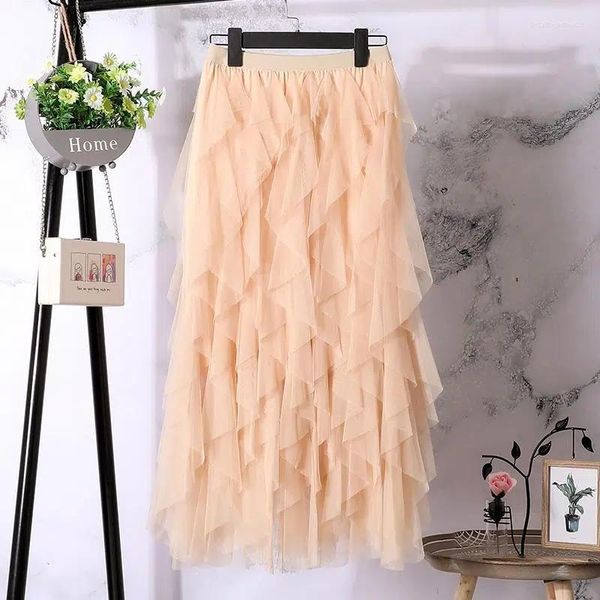 Юбки женская мода 2023 милая розовая высокая талия плиссированная короткая юбка сетка эстетическая талу