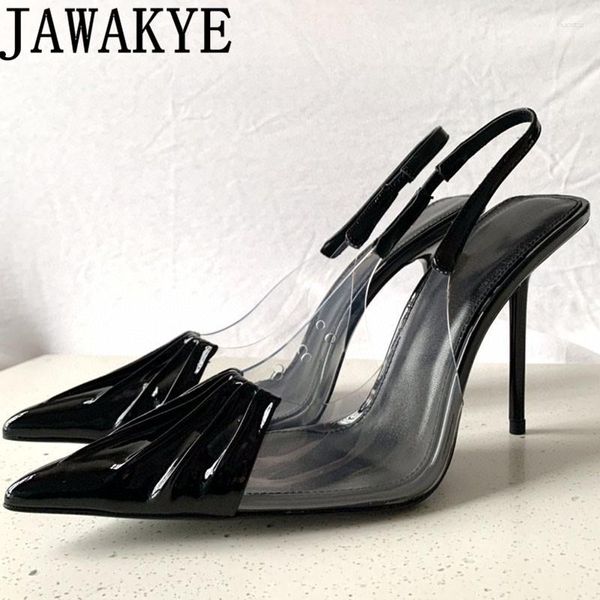 Sandali Designer Brand Pelle PVC Donna Nero Punta a punta Tacco alto Slingbacks Estate Sexy Scarpe da donna da ufficio Pompe