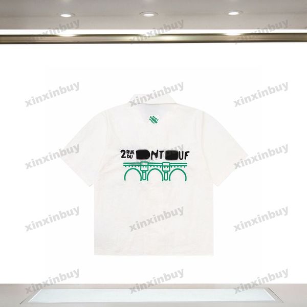 xinxinbuy Herren Designer T-Shirt 23SS Pocket Paris Tower Stickerei Kurzarm Baumwolle Damen Schwarz Blau Weiß XS-2XL