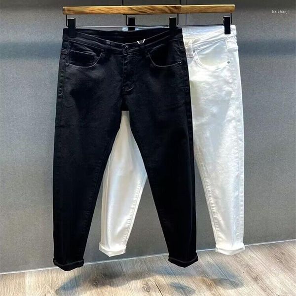 Jeans Masculino Harajuku Moda Verão Elegante Luxo Estilo Coreano Para Homens Preto Branco Moderno E Casual Streetwear Calça Cowboy