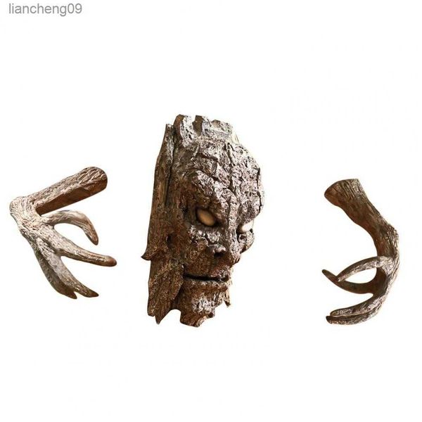 3 pçs/conjunto Horrified Bark Miniatures Resin Bark Sculpture Ghost Design Facial Fácil de Instalar Recursos Faciais Decoração de Árvore L230620