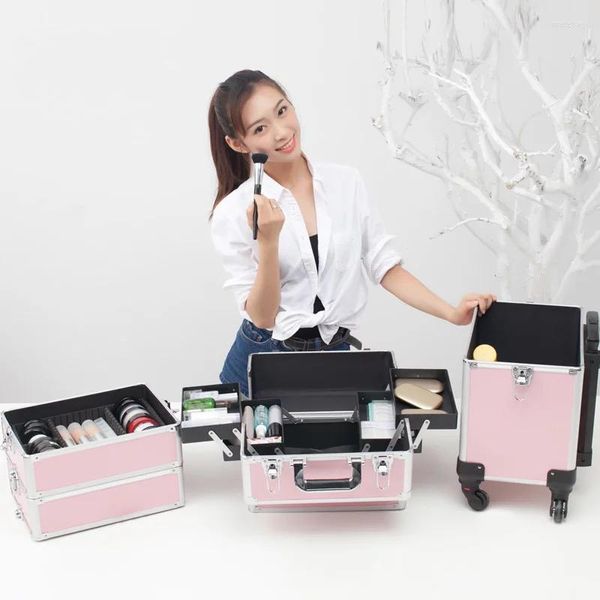 Valigie Moda Donna Trolley Cosmetico Portatile Multifunzione Trucco Trolley Nail Art Tattoo Beauty Borsa da viaggio