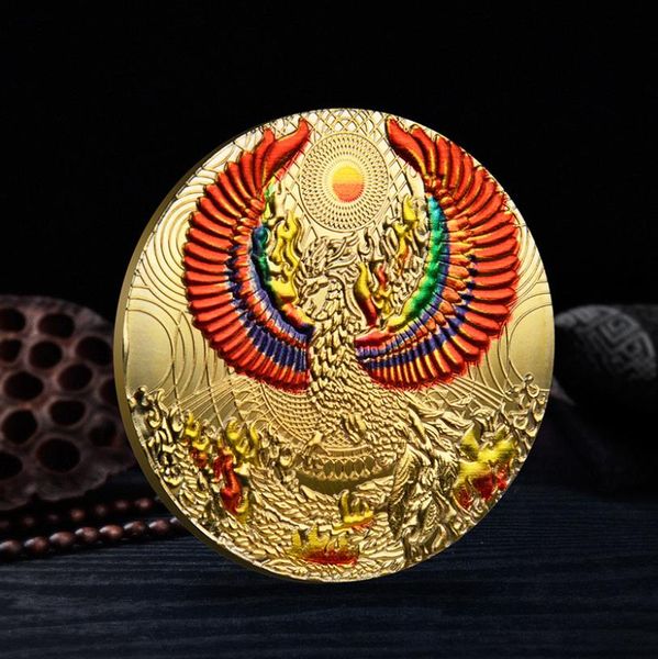 Arti e Mestieri Nirvana Fuoco Uccello Oro Argento Uccello Bianco Lin Phoenix Moneta Stampa a Colori Moneta Commemorativa