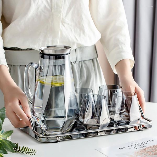 Wasserflaschen Kaltkessel Becher Set Glas Waterpot Tasse für Milchsaft Cola Sprite Trinkgeschirr Küchenbedarf