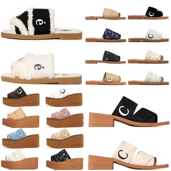 Designer Sandálias Mulheres Chinelos Woody Flat Mules Plataforma Linho Salto Alto Sandália Espadrille Moda lazer Wedge Slider famosos Chinelos de Praia Sapatos