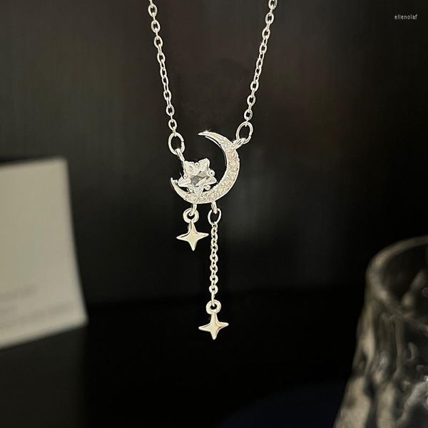 Łańcuchy modny łańcuszek z frędzlami gwiazda księżyc wisiorek z wisiorkiem naszyjnik dla kobiet dziewczyn delikatny Desgin obojczyk biżuteria ślubna prezent Dz655
