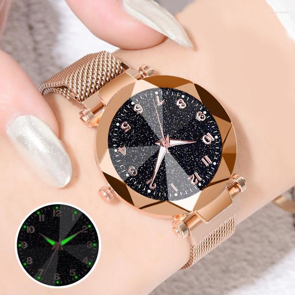 Orologi da polso Fashion Starry Sky Watch Women Orologi magnetici Rose Gold Mesh Band Quartz Prezzo all'ingrosso Drop Gift