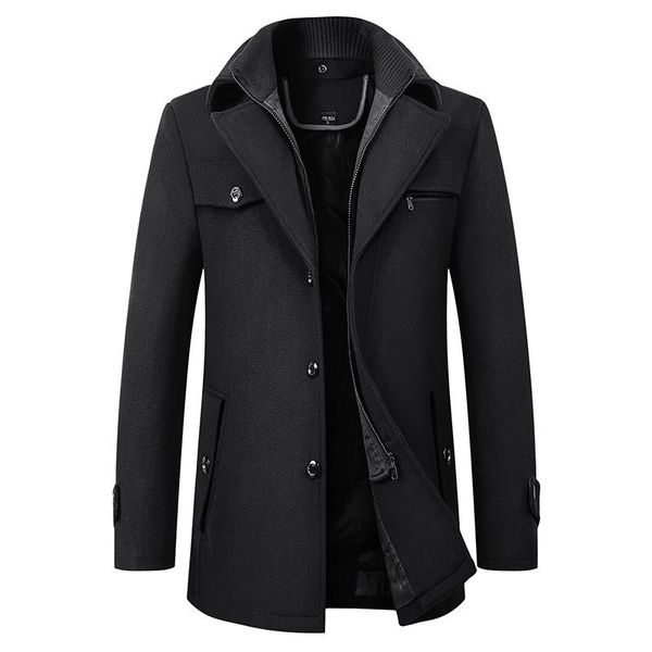 Jeans novos homens trench coat outono inverno térmico clássico cor sólida lapela fino ajuste casaco masculino negócios lazer lã mistura casaco