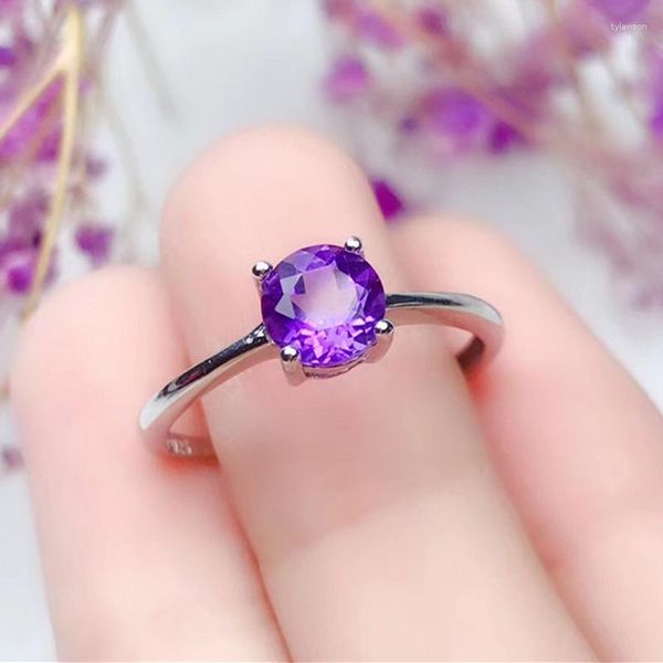 Cluster Rings LeeChee Natrual Amethyst Ring 6mm Purple Gemstone Fine Jewelry For Women Wear Daily Style Simple Real 925 Solid Sterling