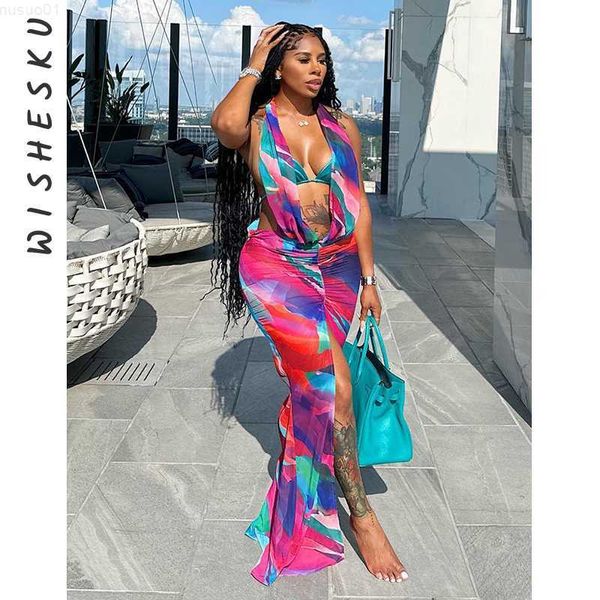 Urban Sexy Dresses Sexy Low Cut Backless Maxi Dress Women Sleeve High Slit Long Sundress 2023 Summer Beach Vacation Y2K Clothes L230711