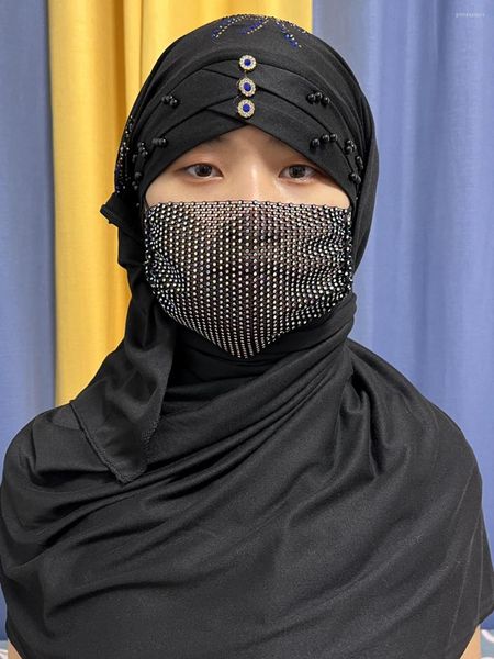 Roupas étnicas Muçulmanas Ramadã Turbantes Para Mulheres Conjuntos de Moda com Contas Tops Africanos Chapéu Tradicional Nigeriano Headtie Bonnet Hijab Meia Dúzia