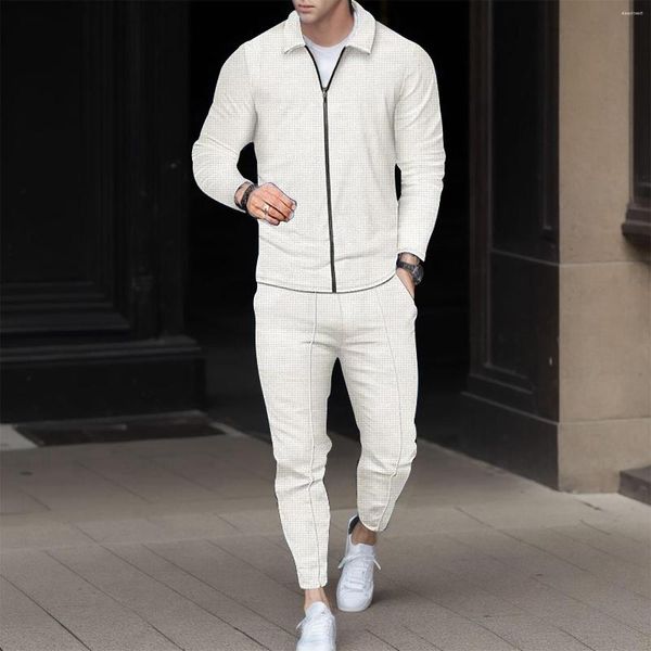 Мужские спортивные костюмы Slim Fit Cool Двух кусочек воротниц с длинным рукавом для мальчиков для мальчиков, набор куртки с галстуками летняя мода