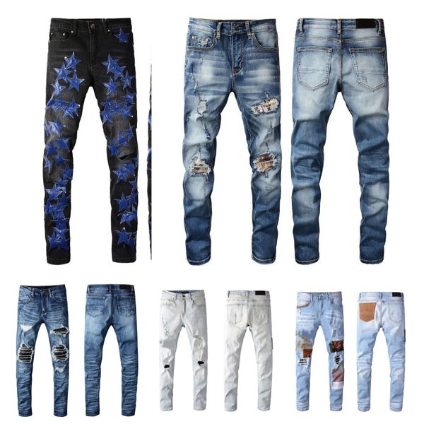 Jeans uomo nero Jeans donna buco rotto stile cool abbigliamento di lusso lungo jeans dritto Taglia 30-40 nuovo design moda jeans a gamba sottile