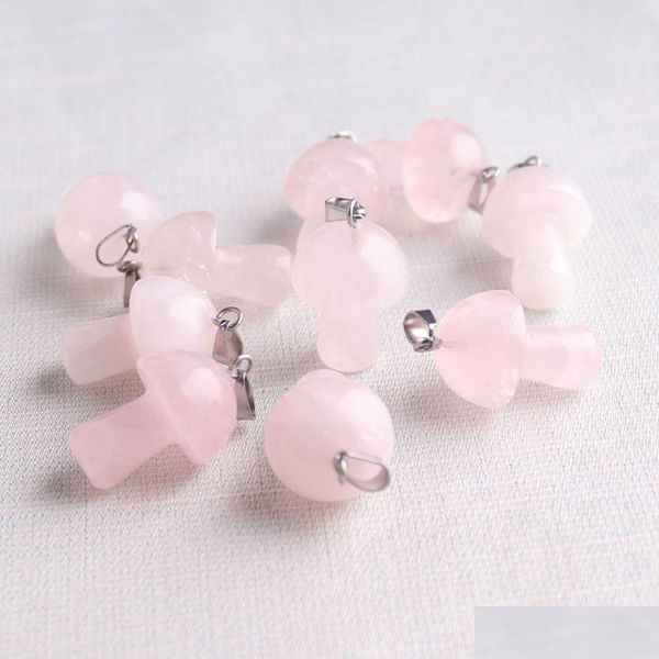 Charms Natürlicher Edelstein Geschnitzter Pilz Rosa Quarzkristall Handanhänger Für DIY Schmuckherstellung Halskette Drop Delivery Findings Com Dhiou