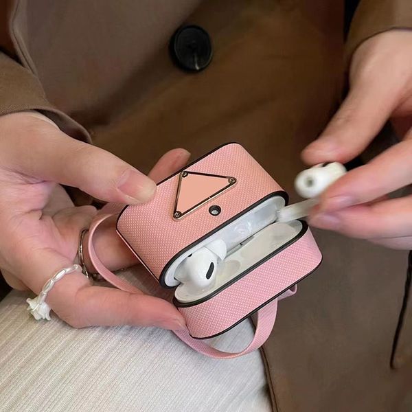 Cinturino di design Accessori per auricolari Cinturino per cuffie Custodie per auricolari TWS Apple AirPods 1 2 3 Pro 2nd 3rd Generation wireless PU Leather Airpod Covers Rosa