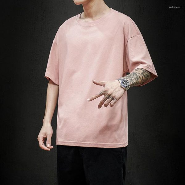 Camisetas masculinas verão moda verão cor sólida street camiseta 2023 oversized hip-hop manga curta casual algodão