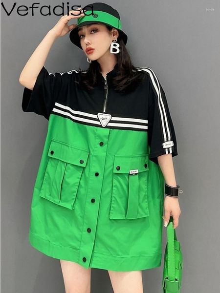 Giacche da donna Vefadisa 2023 Summer Women Sports Top Fashion Personalizzato Spliced Trendy Girl Black And Green Stripe ZY1215