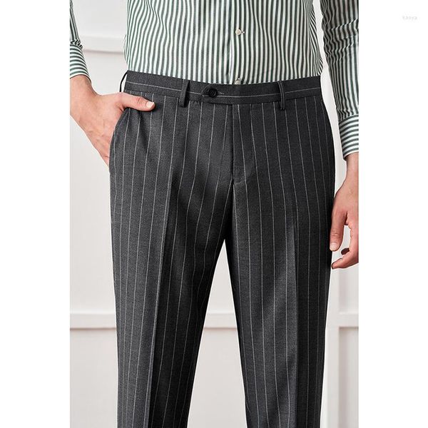 Herrenhose Grauer vertikaler Streifenanzug für koreanische Version Slim Fit Business Casual ohne Eisen Sommerformelle Hose