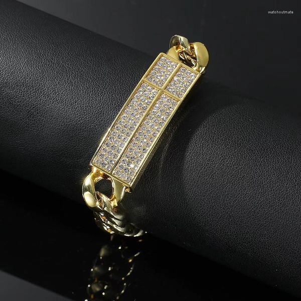 Braccialetti con ciondoli Set di moda con più file di bracciale a catena cubana in cristallo Gioielli in oro placcato in lega d'argento per donne e uomini