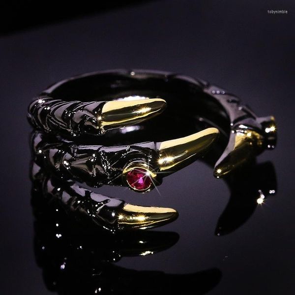 Cluster Rings Vintage Metal Dragon Claw Ring Para Homens Personalidade Punk Dois Tons Incrustados Rosa Zircão Demônio Jóias De Festa