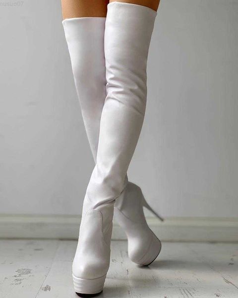 Stivali Plus Size 32-46 Lady Sexy Stivali alti alla coscia Piattaforma Autunno Tacchi altissimi Stivali Donna Tacchi alti Scarpe eleganti da sera Donna L230712