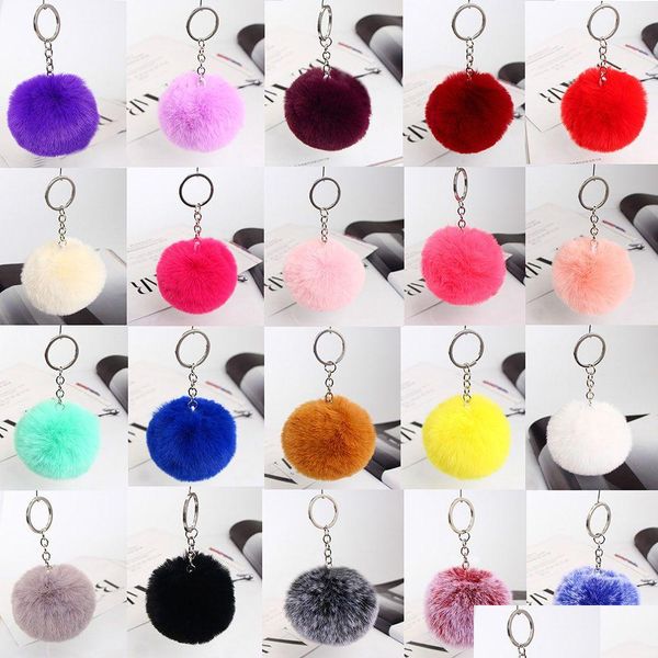 Portachiavi Fluffy Pom Ring Catene Soft Faux Rex Rabbit Fur Ball Portachiavi per auto Pompon Holder Borsa da donna Ciondolo Gioielli Drop Delivery Dho5Y